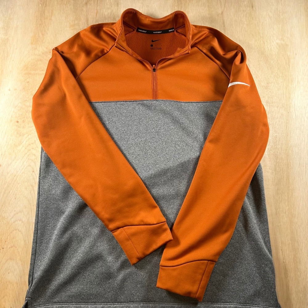Nike Golf Mens Therma-FIT 1/4 Zip Pullover Orange Grey Colorblock Large